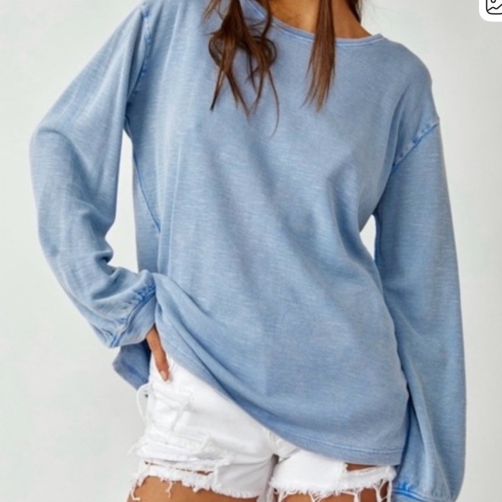Free People Soul Song Light Blue Long Sleeve Top